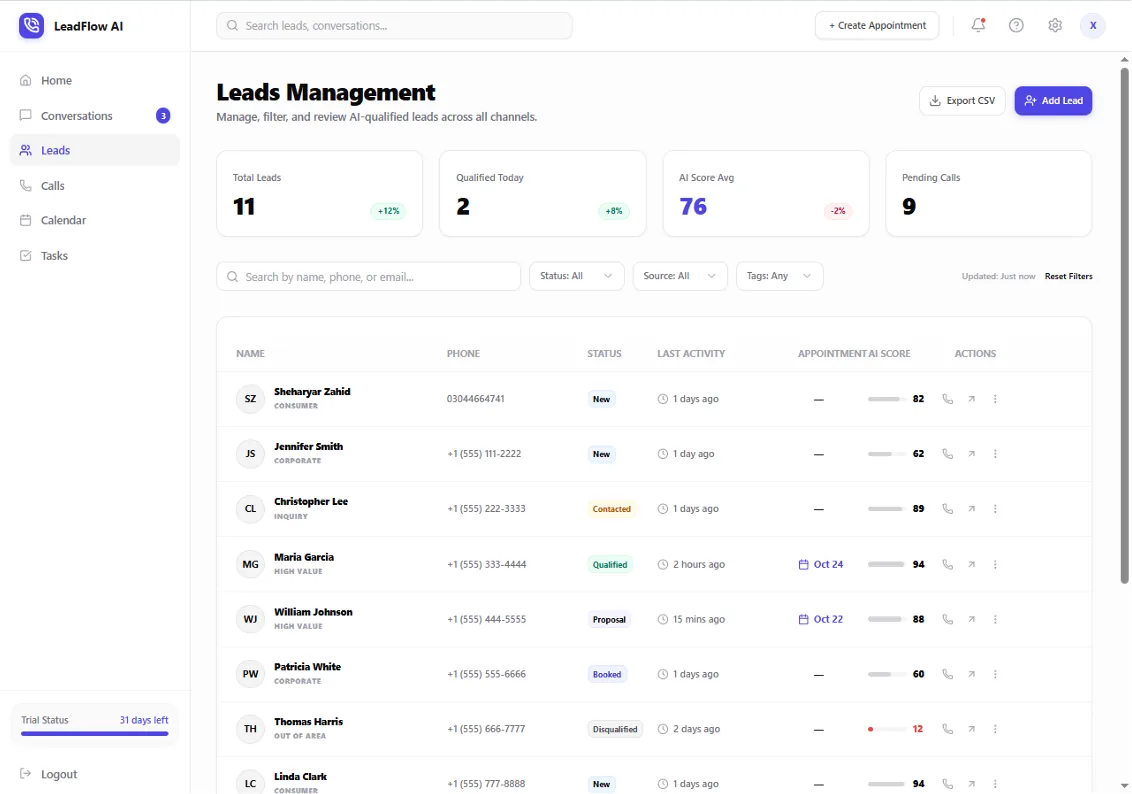 LeadFlow AI — screen 2